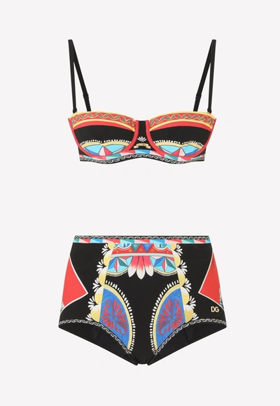 Shop Dolce & Gabbana Carretto Print Bikini In Technical Fabric In Multicolor