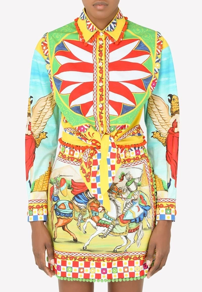 Shop Dolce & Gabbana Carretto Print Cotton Cropped Shirt In Multicolor