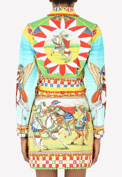 Shop Dolce & Gabbana Carretto Print Cotton Cropped Shirt In Multicolor