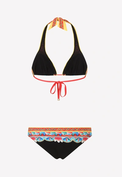 Shop Dolce & Gabbana Carretto Print Halterneck Bikini In Multicolor