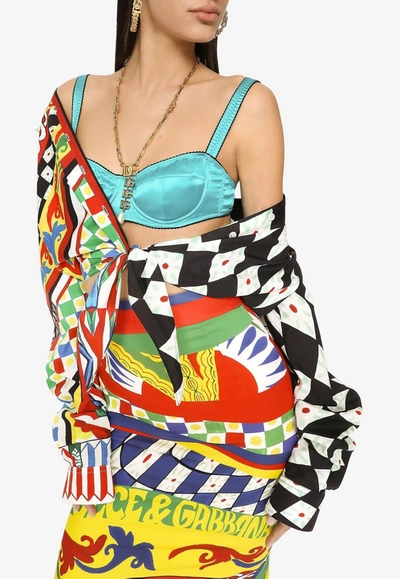 Shop Dolce & Gabbana Carretto Print Knotted Crop Shirt In Multicolor