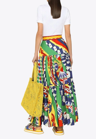 Shop Dolce & Gabbana Carretto Print Maxi Poplin Skirt In Multicolor