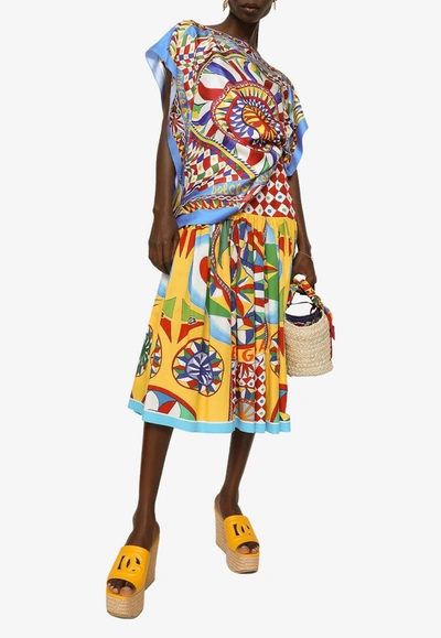 Shop Dolce & Gabbana Carretto Print Pleated Midi Skirt In Multicolor