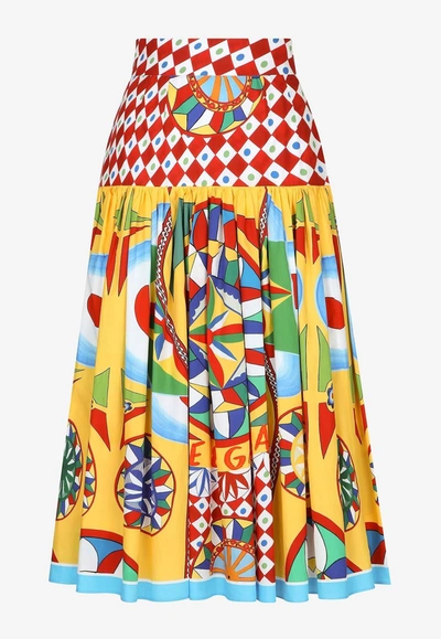 Shop Dolce & Gabbana Carretto Print Pleated Midi Skirt In Multicolor