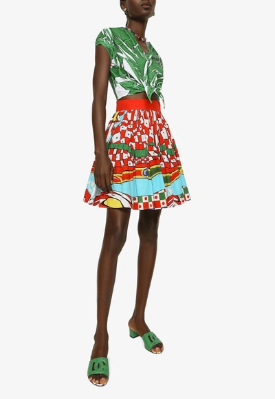 Dolce & Gabbana Carretto Print Pleated Mini Skirt In Multicolor