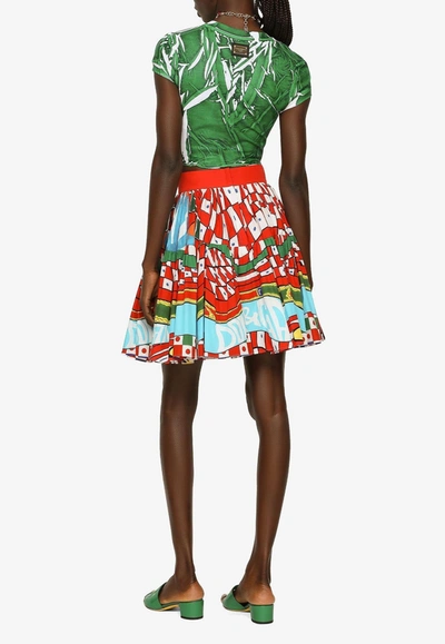 Dolce & Gabbana Carretto Print Pleated Mini Skirt In Multicolor