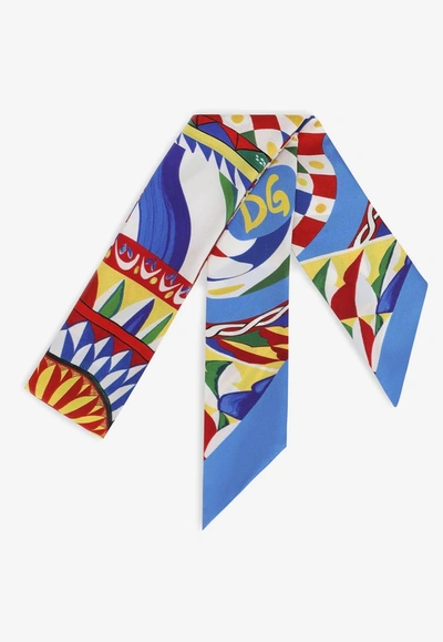 Shop Dolce & Gabbana Carretto Print Silk Headscarf In Multicolor