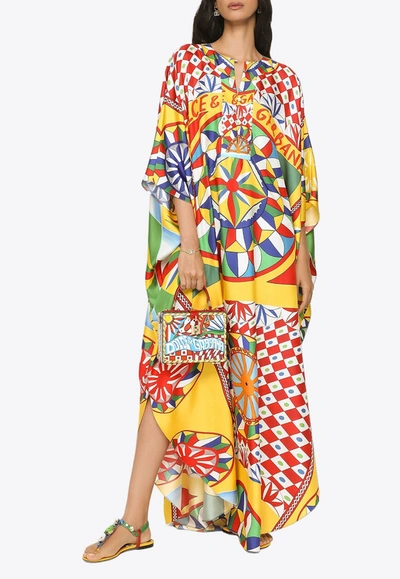 Shop Dolce & Gabbana Carretto Print Silk Maxi Kaftan Dress In Multicolor