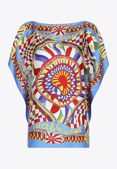 Shop Dolce & Gabbana Carretto Print Silk Top In Multicolor