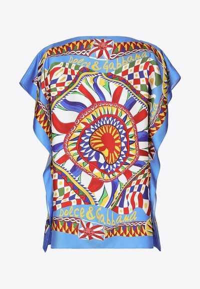 Shop Dolce & Gabbana Carretto Print Silk Top In Multicolor