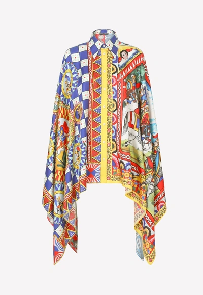 Shop Dolce & Gabbana Carretto Print Silk Twill Beach Poncho Shirt In Multicolor