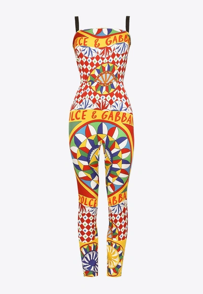 Shop Dolce & Gabbana Carretto Sleeveless Jumpsuit In Multicolor