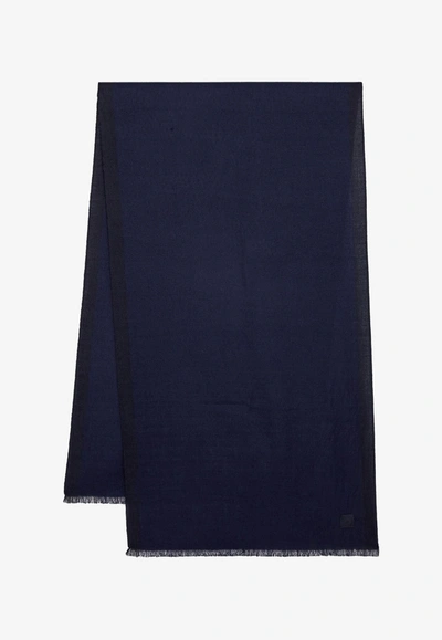 Shop Ferragamo Cashmere And Silk Herringbone Scarf In Navy