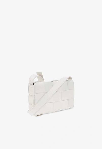 Shop Bottega Veneta Cassette Shoulder Bag In Intreccio Leather In White