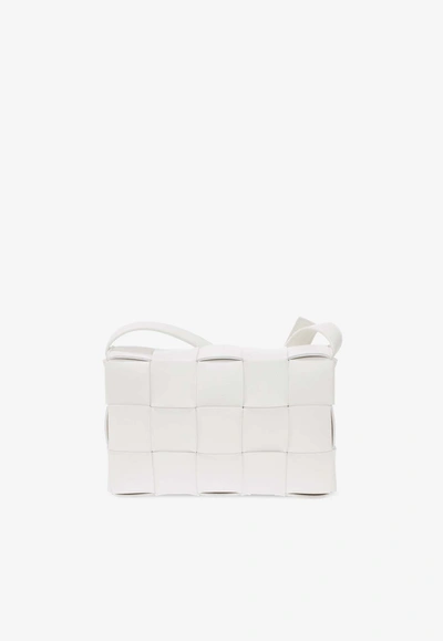 Bottega Veneta Cassette Small Intrecciato Leather Shoulder Bag In White