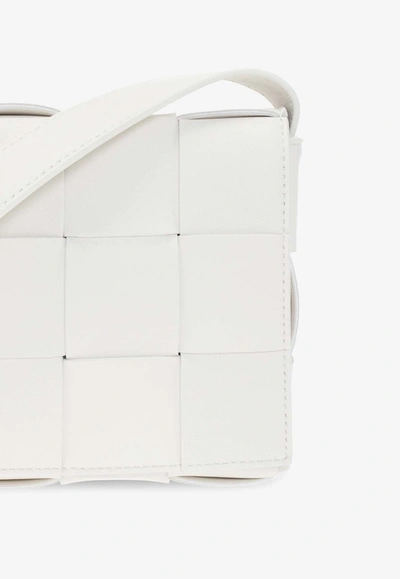 Shop Bottega Veneta Cassette Shoulder Bag In Intreccio Leather In White