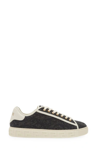 Shop Versace Barocco Greca Low Top Sneaker In Black White-light Gold