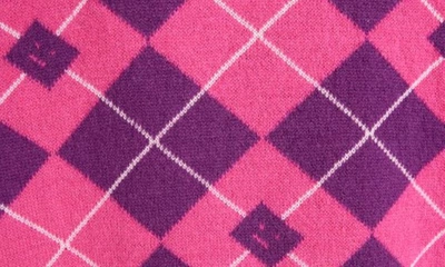 Shop Acne Studios Kwanny Face Logo Argyle Jacquard Lambswool Blend V-neck Cardigan In Bright Pink/ Mid Purple