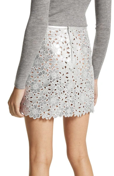 Shop Michael Kors Collection Floral Embroidered High Waist Metallic Suede Miniskirt In Silver