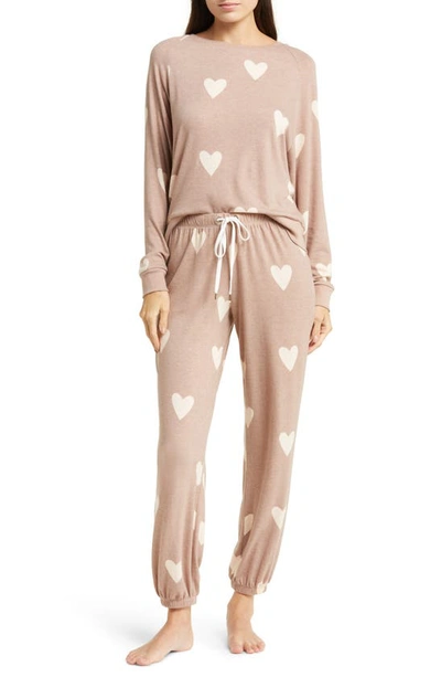 Shop Honeydew Intimates Star Seeker Jersey Pajamas In Brown Sugar Hearts
