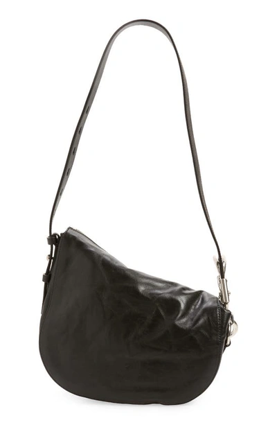 Shop Burberry Small Knight Asymmetric Crinkle Leather Shoulder Bag In Black