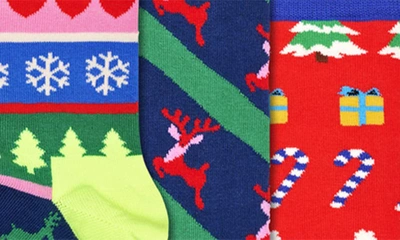 Shop Happy Socks Assorted 3-pack Christmas Crew Socks Gift Set In Red