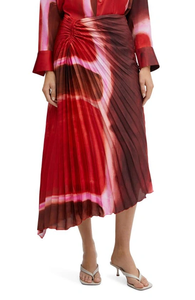 Shop Mango Rothko Print Asymmetric Midi Skirt In Red