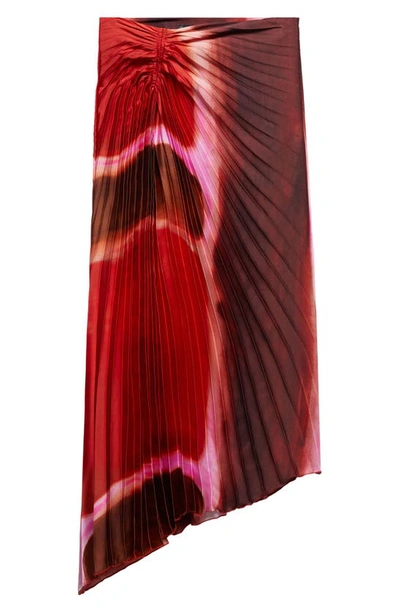 Shop Mango Rothko Print Asymmetric Midi Skirt In Red