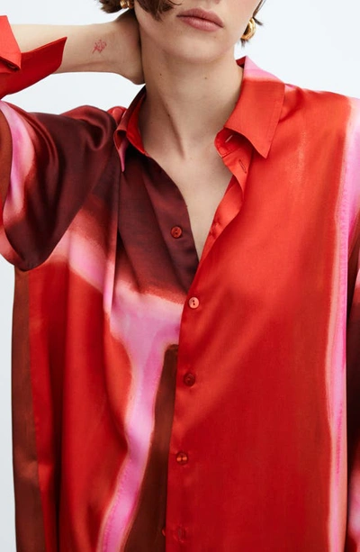 Shop Mango Rothko Print Satin Button-up Shirt In Red
