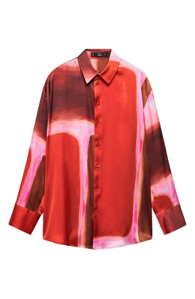 Shop Mango Rothko Print Satin Button-up Shirt In Red