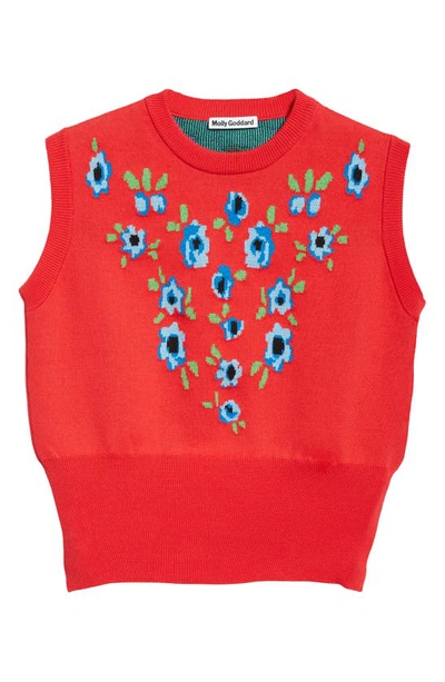 Shop Molly Goddard Rosie Floral Jacquard Cotton Sweater Vest In Red