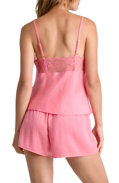 Shop Midnight Bakery Elsie Lace Trim Hammered Satin Short Pajamas In Pink