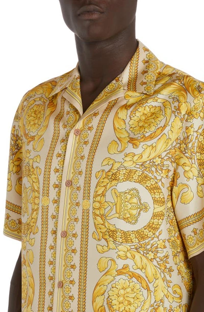 Shop Versace Barocco Print Silk Button-up Shirt In Champagne