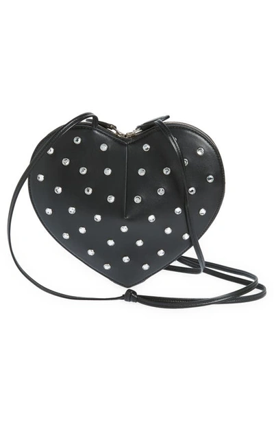 Shop Alaïa Le Coeur Crystal Embellished Lambskin Leather Crossbody Bag In Noir