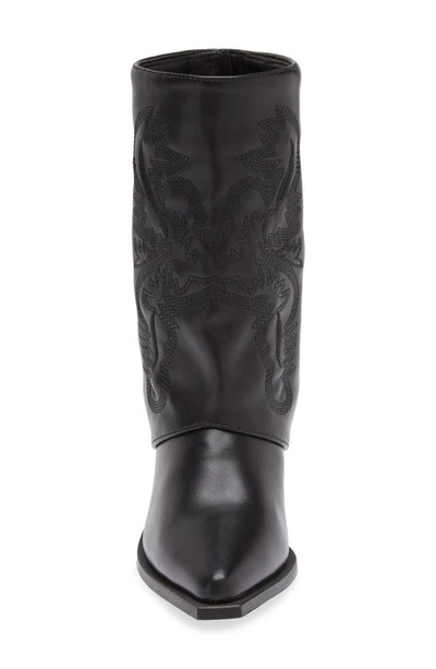 Shop Azalea Wang Portabella Foldover Shaft Pointed Toe Bootie In Black