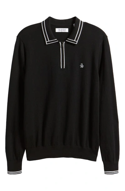 Shop Original Penguin Tipped Zip Polo Sweater In True Black