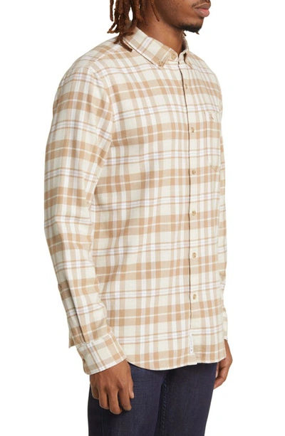 Shop Original Penguin Plaid Stretch Flannel Button-down Shirt In Oatmeal