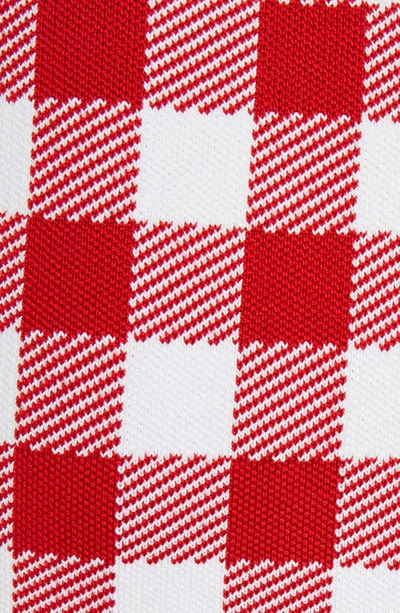 Shop Balmain Gingham Mock Neck Knit Crop Top In Mef Red/ White