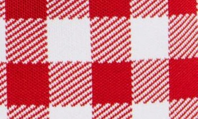 Shop Balmain Gingham Mock Neck Knit Crop Top In Mef Red/ White