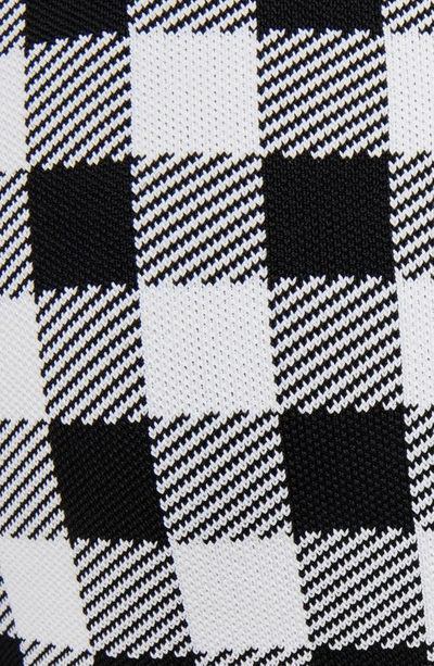 Shop Balmain Gingham Button Front Long Sleeve Knit Minidress In Eab Black/ White