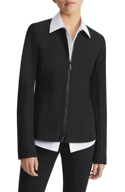 Shop Lafayette 148 Acclaimed Stretch Fitted Zip Jacket In Black