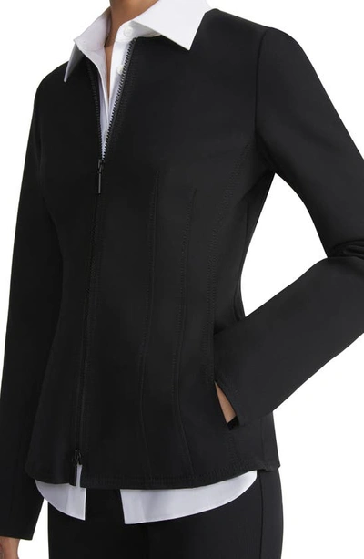 Shop Lafayette 148 Acclaimed Stretch Fitted Zip Jacket In Black