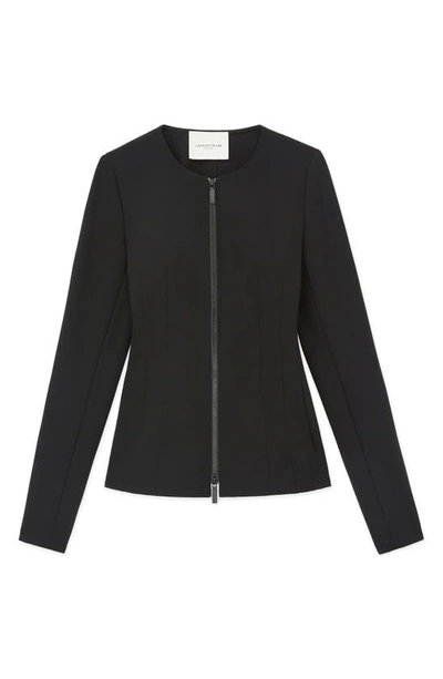 Shop Lafayette 148 Acclaimed Stretch Fitted Zip Jacket In Black