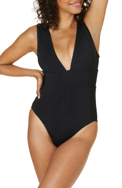 Shop Andie Mykonos Plunge One-piece Swimsuit In Black