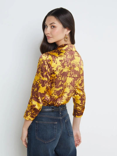 Shop L Agence Dani Silk Blouse In Yellow Multi Safari Scenic