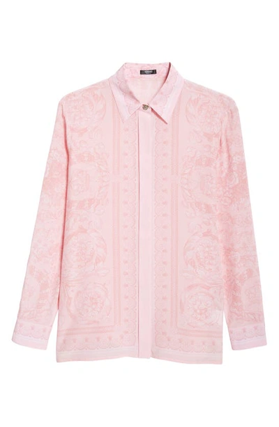 Shop Versace Barocco Print Silk Button-up Shirt In Pale Pink