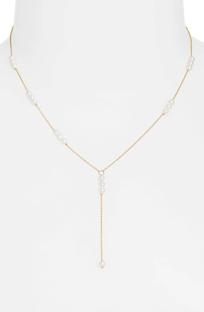 Shop Poppy Finch Baby Cultured Pearl Lariat Necklace In 14k Yellow Gold