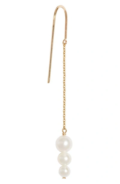 Shop Poppy Finch Cultured Pearl Threader Earrings In 14kyg
