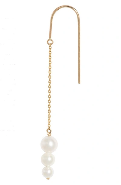 Shop Poppy Finch Cultured Pearl Threader Earrings In 14kyg
