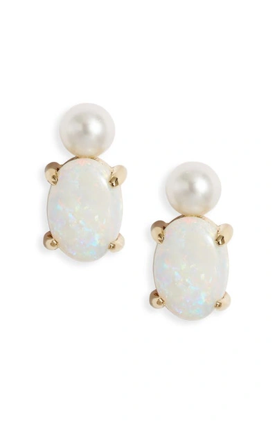 Shop Poppy Finch Opal & Cultured Pearl Stud Earrings In 14kyg